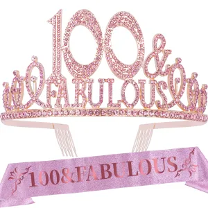 100th Birthday Gifts for Women, 100th Birthday Crown & Sash for Women, 100th Birthday