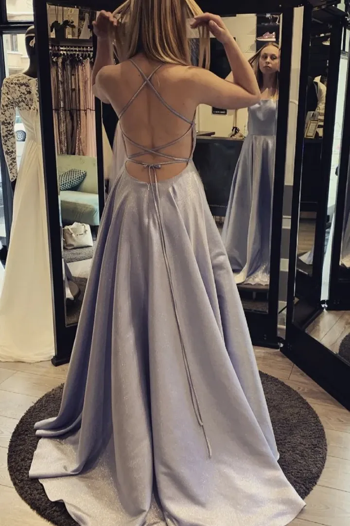 A Line Backless Satin Long Prom Dresses, Simple A Line Open Back Satin Long Formal Evening Dresses