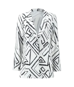 Abstract Print Blazer - White