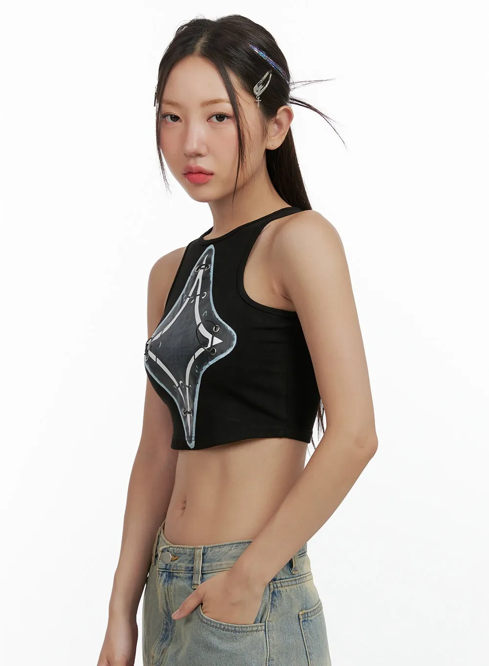 Acubi Graphic Tank Crop Top OL408