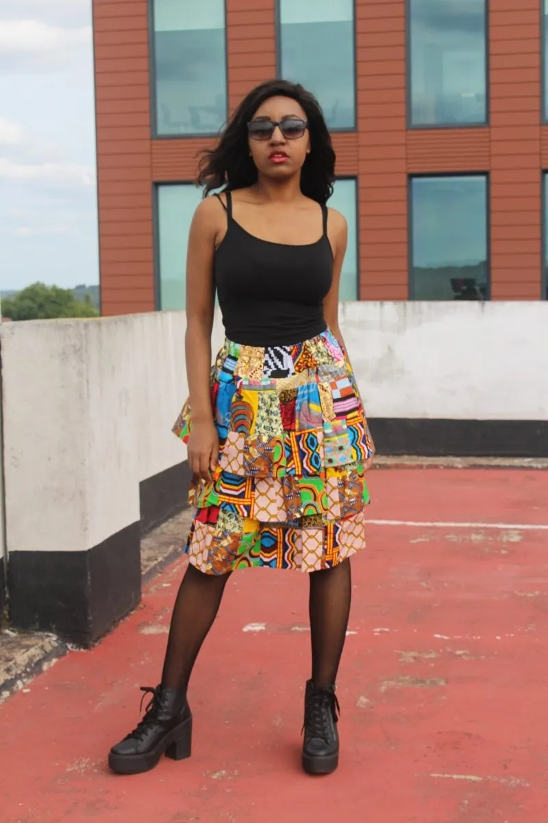 African Patchwork Skirt, Rah Rah - Festival Skirt