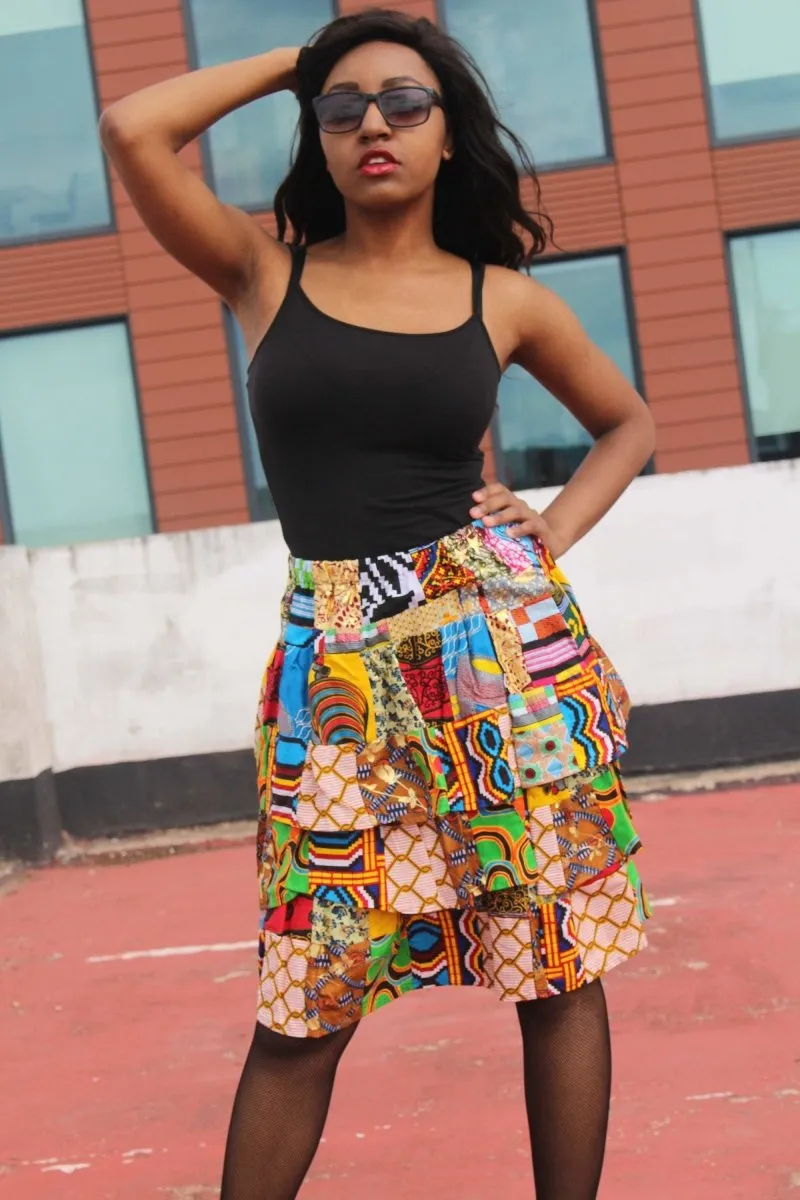 African Patchwork Skirt, Rah Rah - Festival Skirt