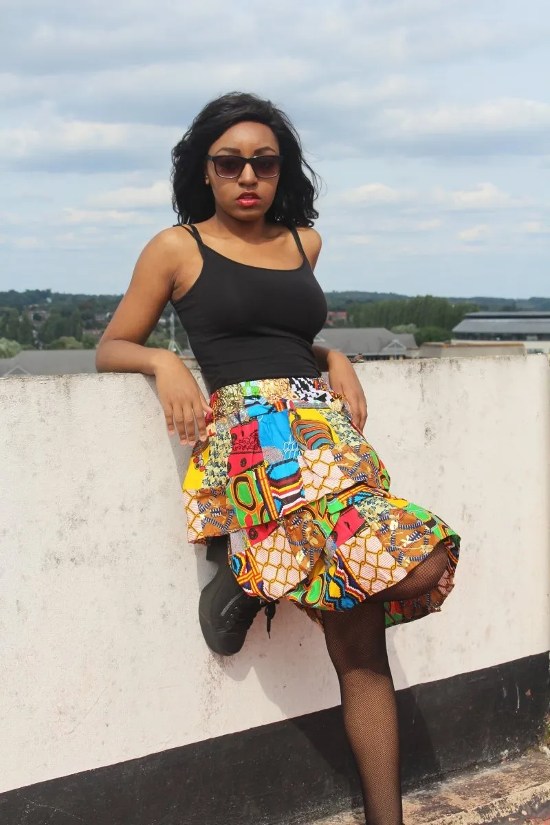 African Patchwork Skirt, Rah Rah - Festival Skirt