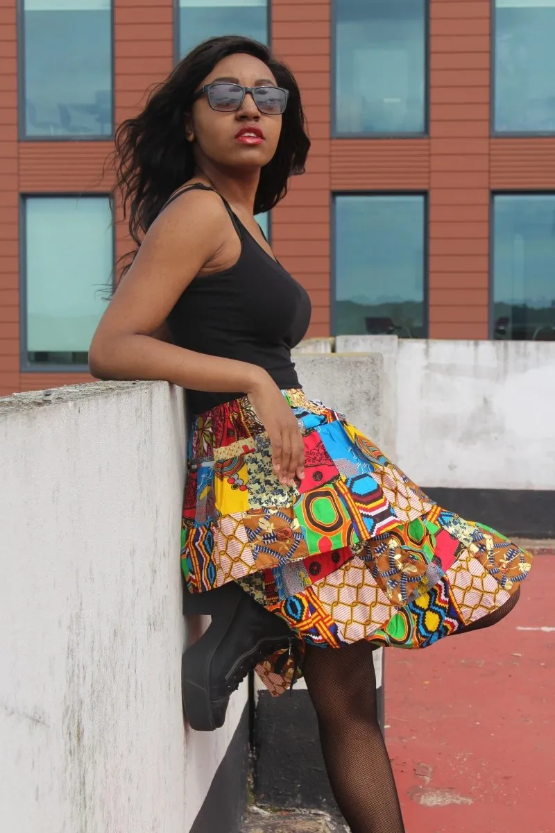 African Patchwork Skirt, Rah Rah - Festival Skirt