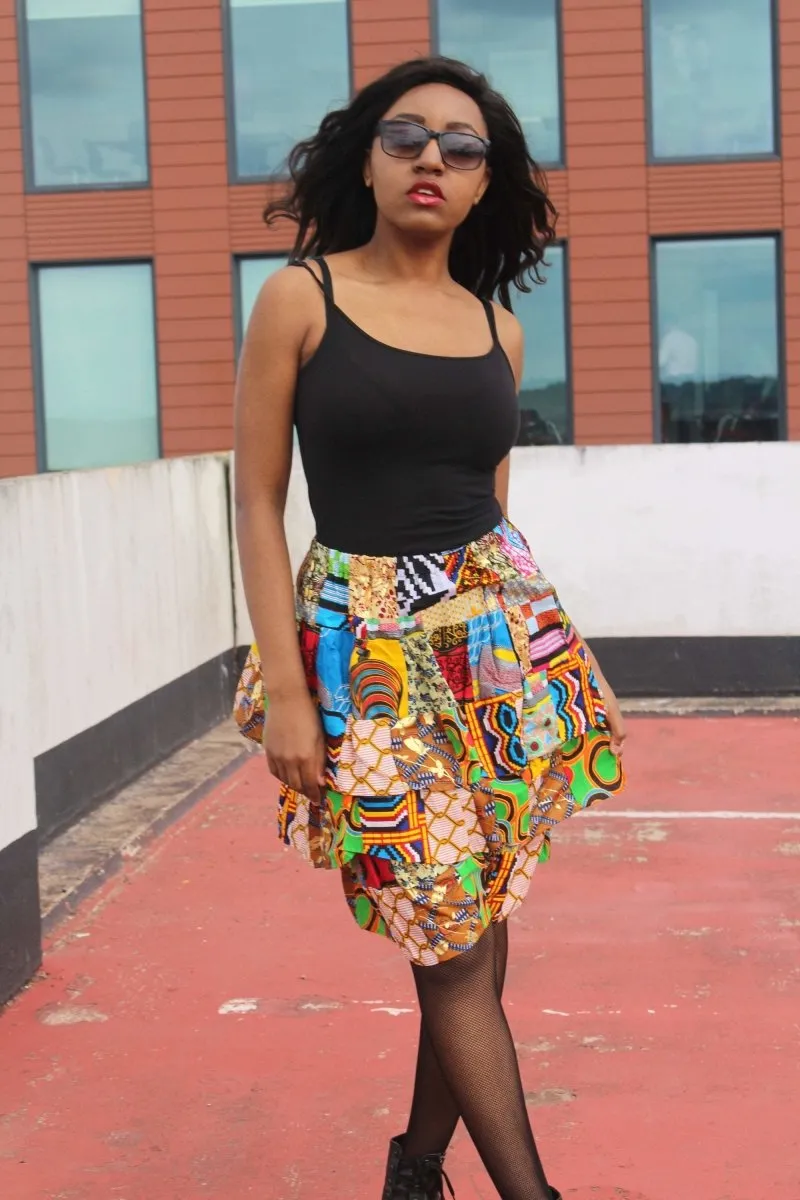 African Patchwork Skirt, Rah Rah - Festival Skirt