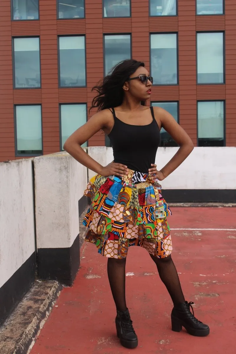 African Patchwork Skirt, Rah Rah - Festival Skirt