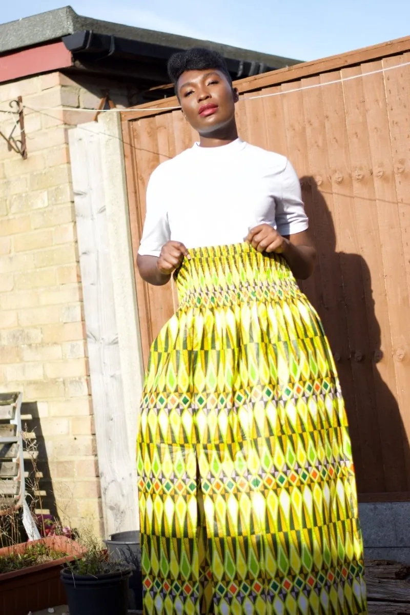 African Print Maxi Skirt in Yellow Ankara Print - Summer Skirt