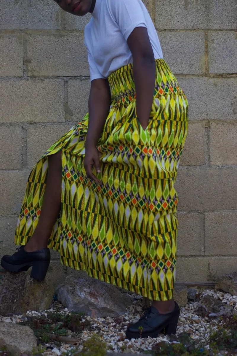 African Print Maxi Skirt in Yellow Ankara Print - Summer Skirt