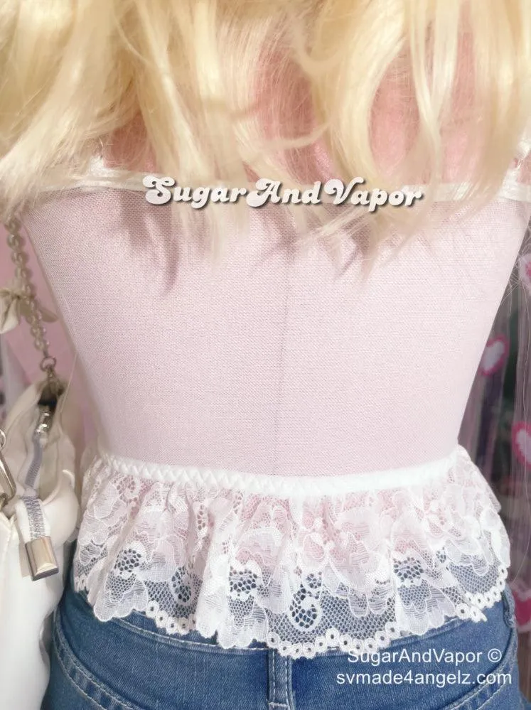 Alice Pink White Lace Crop Top