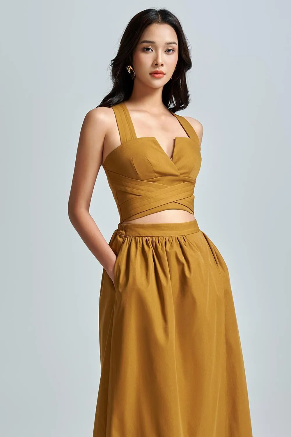 Anne Strappy Khaki Crop Top