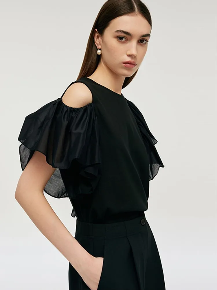 Asymmetric Patchwork Ruffle Women T-Shirt