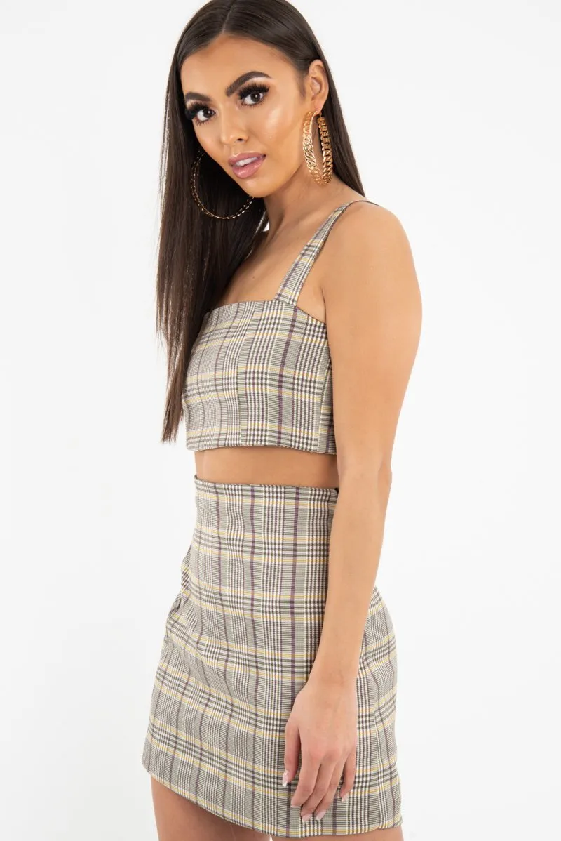 Beige Checked Crop Top - Bianka