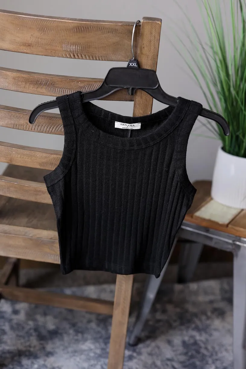 Black Ribbed Cropped Tank Top