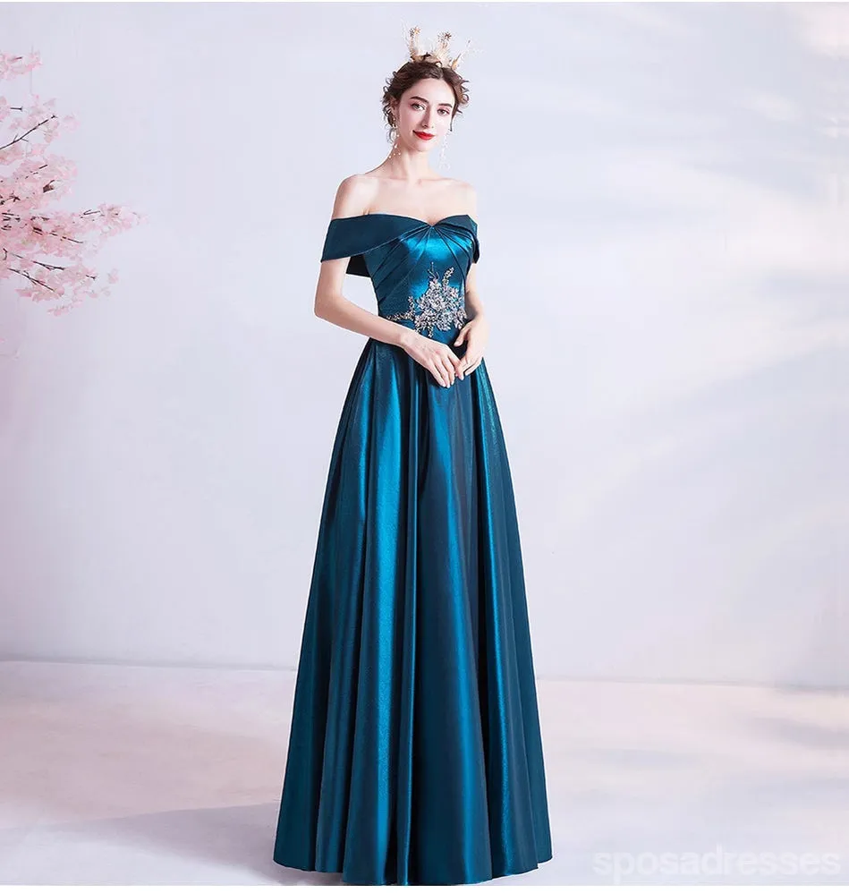 Blue A-line Off Shoulder Long Prom Dresses Online, Evening Party Dresses,12752