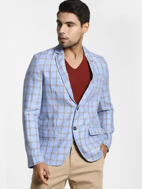 Blue Checked Linen Blazer