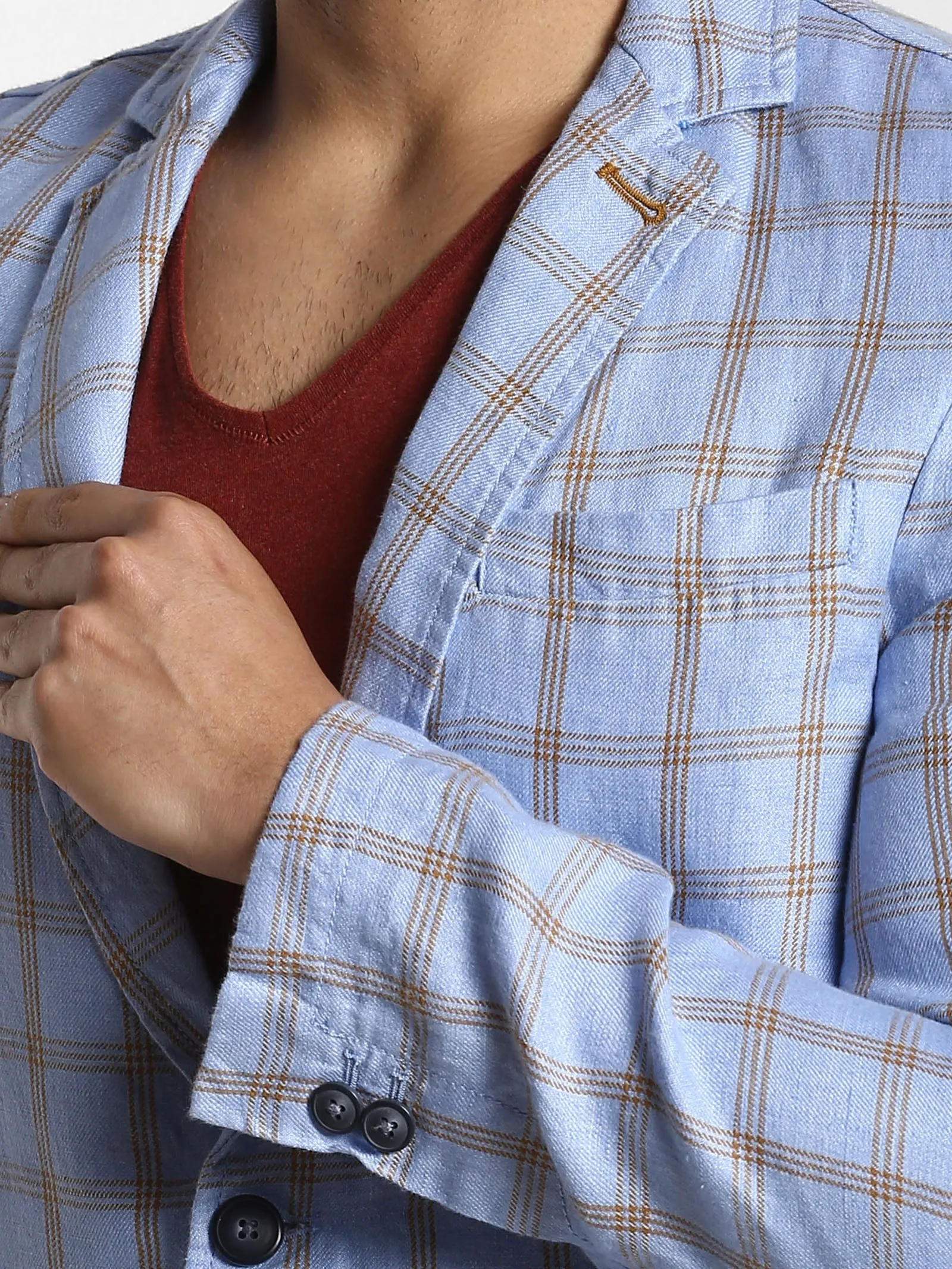 Blue Checked Linen Blazer