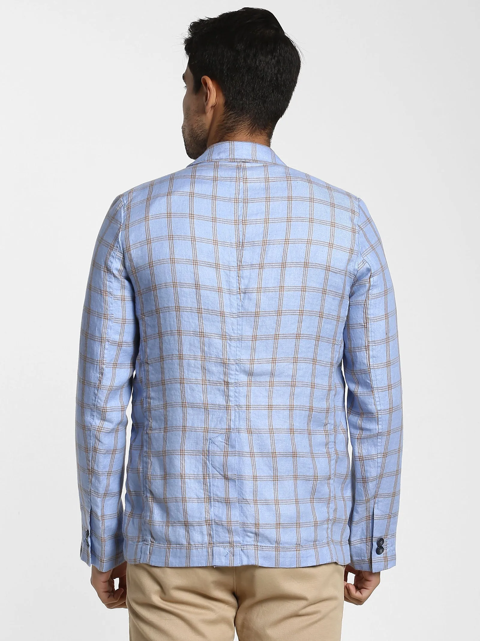 Blue Checked Linen Blazer