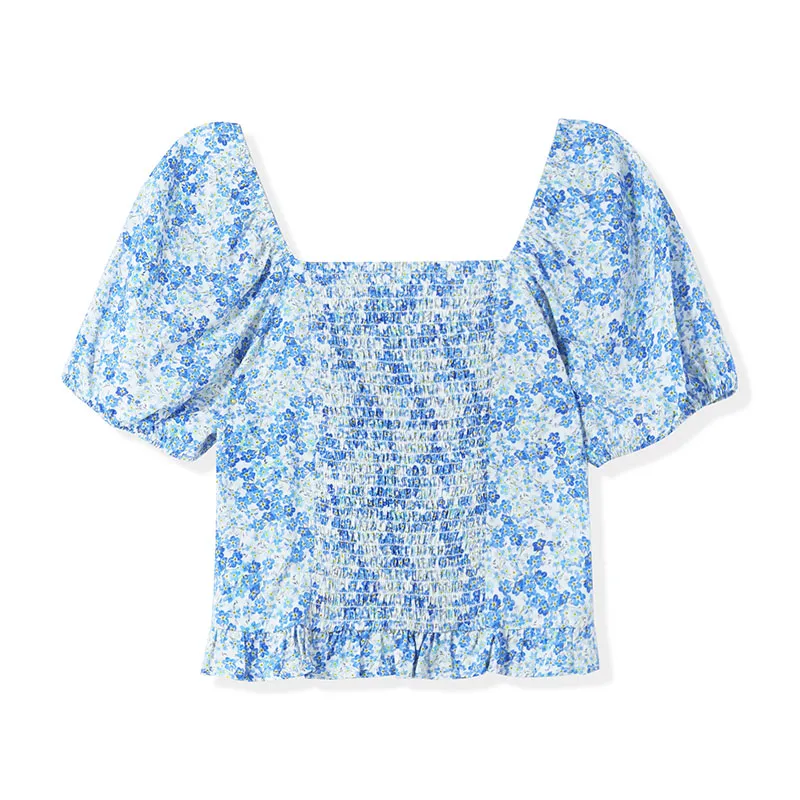 Blue Floral Print Women Blouse