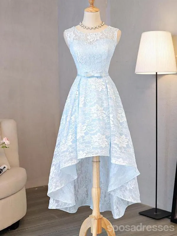 Blue Lace High Low Homecoming Prom Dresses, Cheap Party Prom Sweet 16 Dresses, CM327