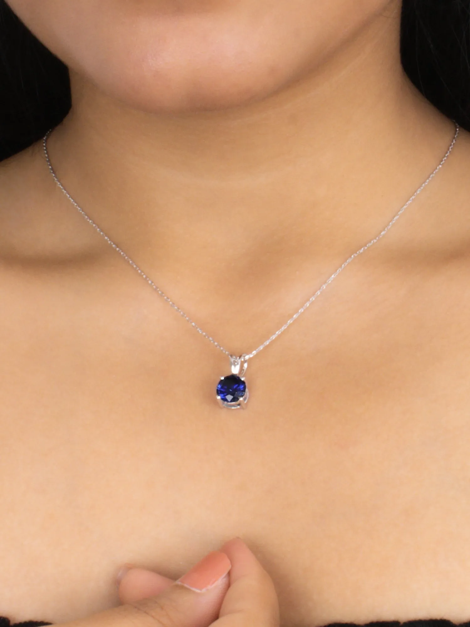 Blue Sapphire Solitaire Necklace For Women