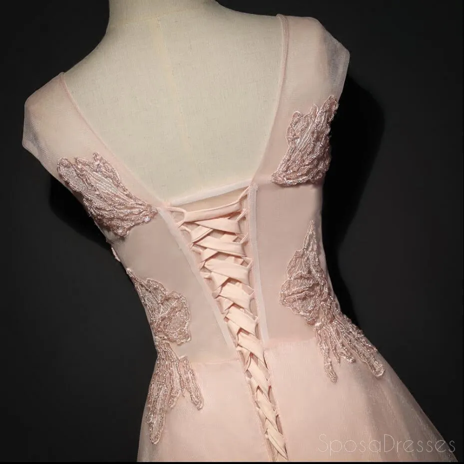 Blush Pink Cap Sleeve V Neckline Lace Long Evening Prom Dresses, Popular 2018 Party Prom Dresses, Custom Long Prom Dresses, Cheap Formal Prom Dresses, 17216