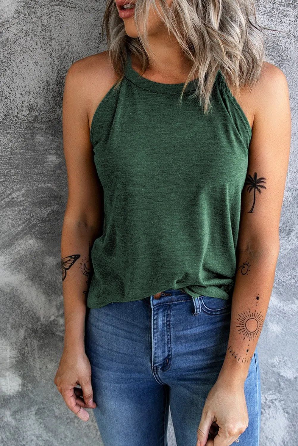 Brief Green Crew Neck Tank Top