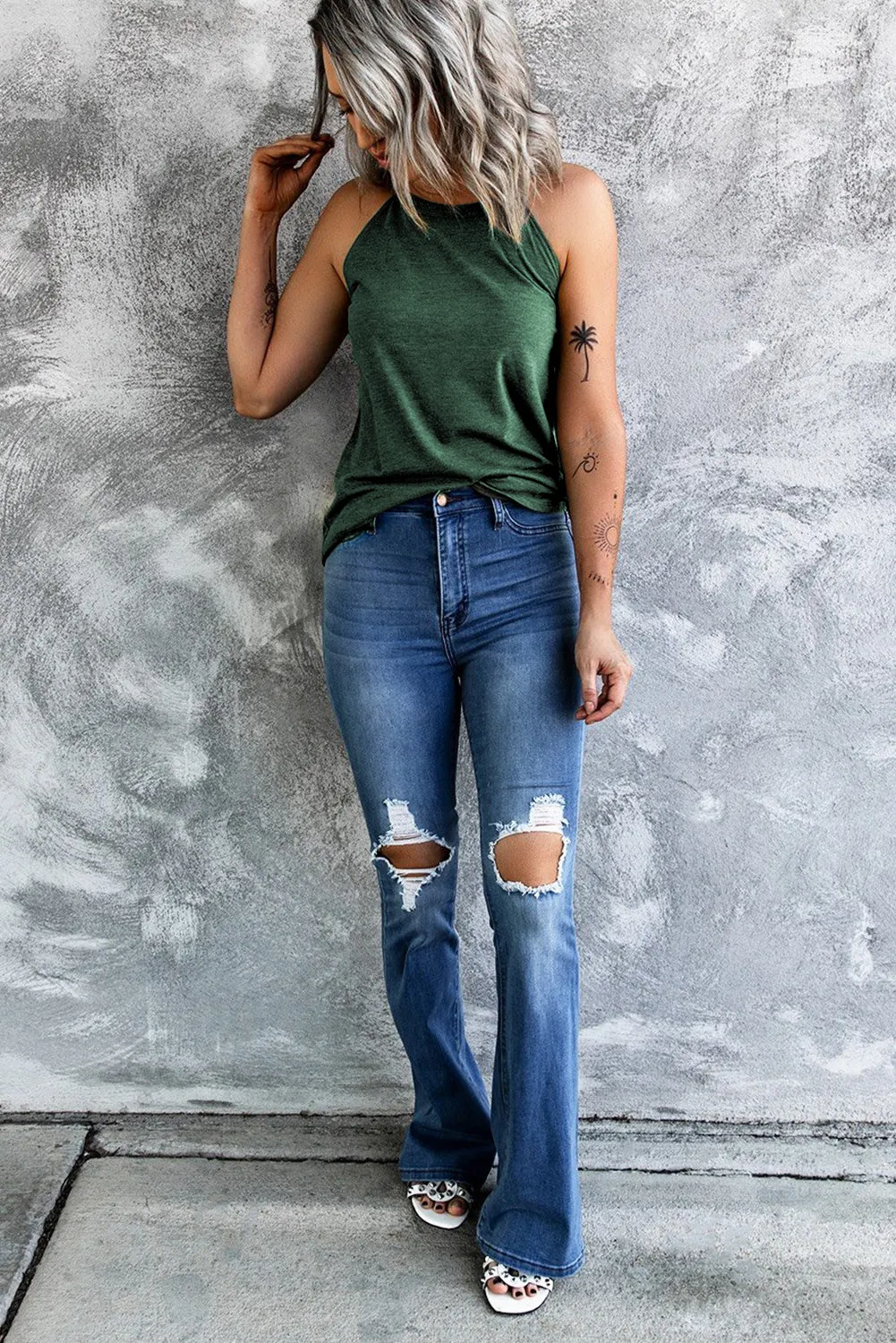 Brief Green Crew Neck Tank Top