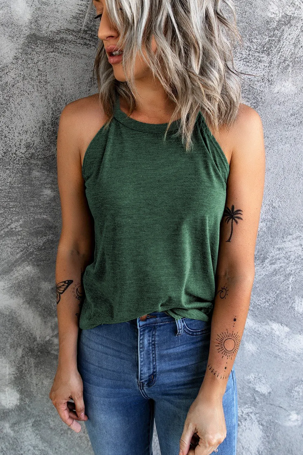 Brief Green Crew Neck Tank Top