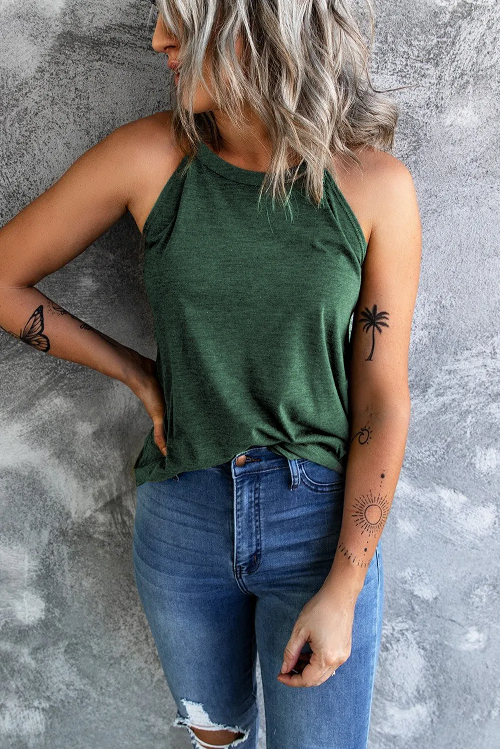 Brief Green Crew Neck Tank Top