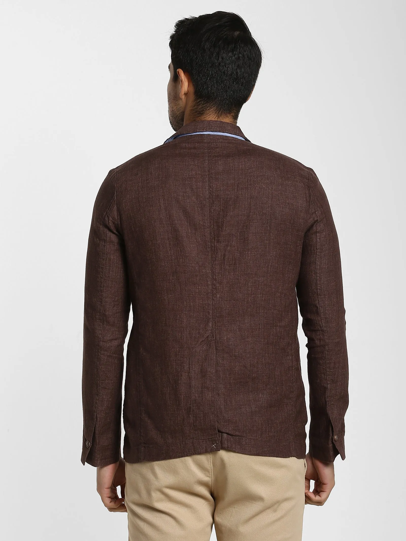 Brown Jacquard Linen Blazer