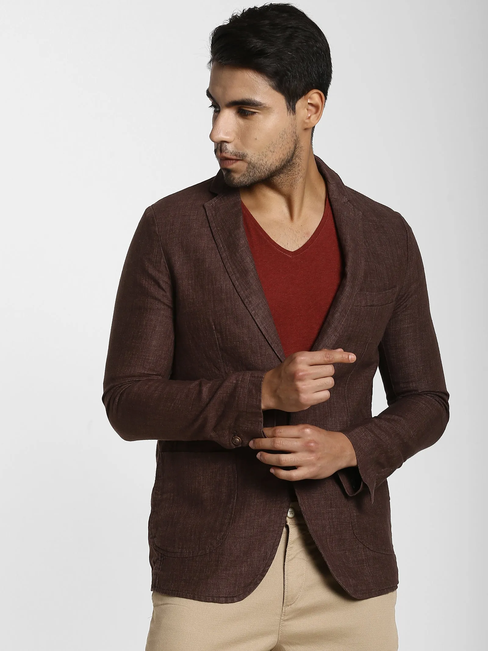 Brown Jacquard Linen Blazer