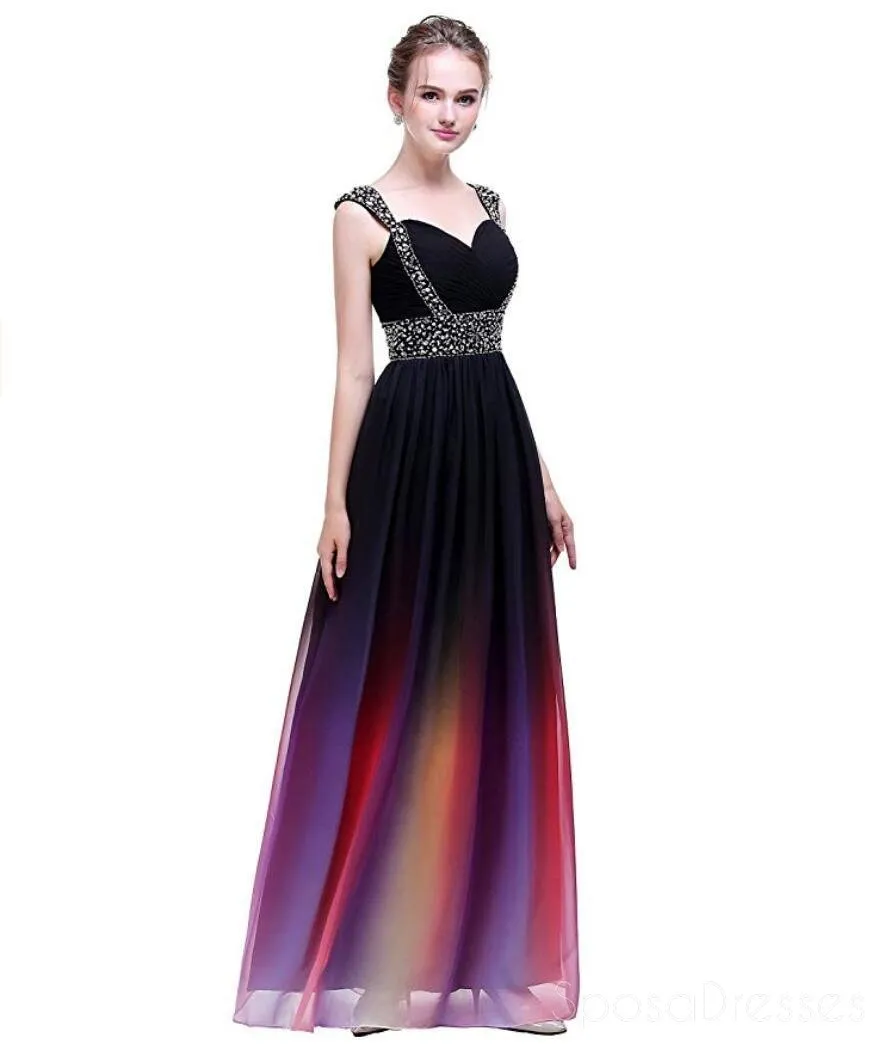 Cap Sleeves Beaded Ombre Cheap Long Evening Prom Dresses,  Custom Sweet16 Dresses, 18398