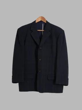 Comme des Garcons Homme 1988 dark navy wool check three button blazer - S M