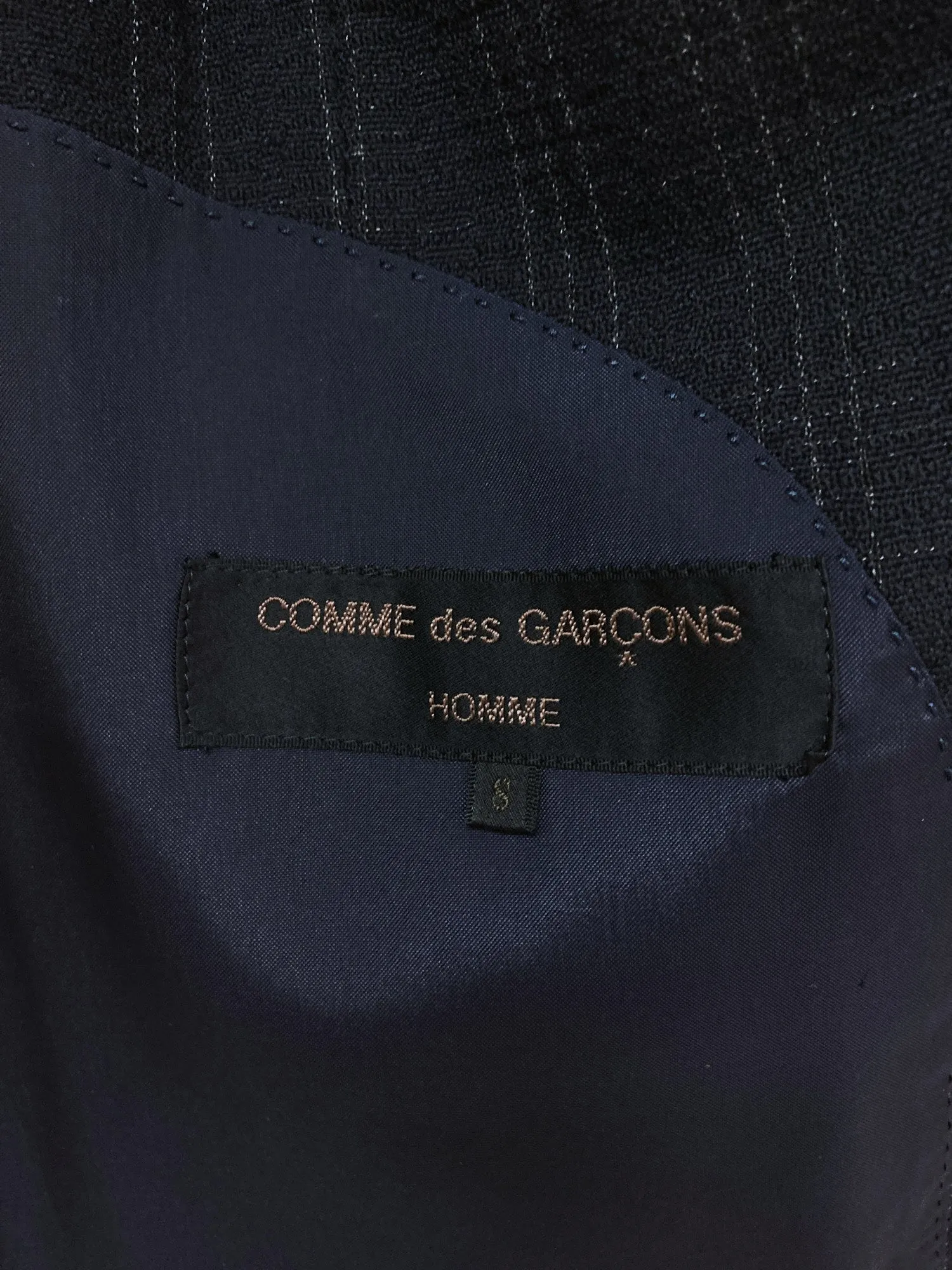 Comme des Garcons Homme 1988 dark navy wool check three button blazer - S M