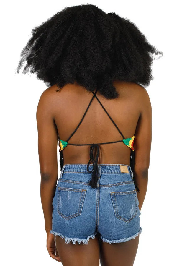 Crochet Rasta crop top with Fringe