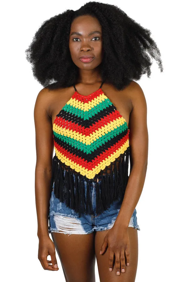 Crochet Rasta crop top with Fringe