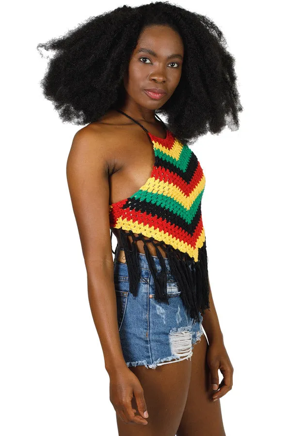 Crochet Rasta crop top with Fringe