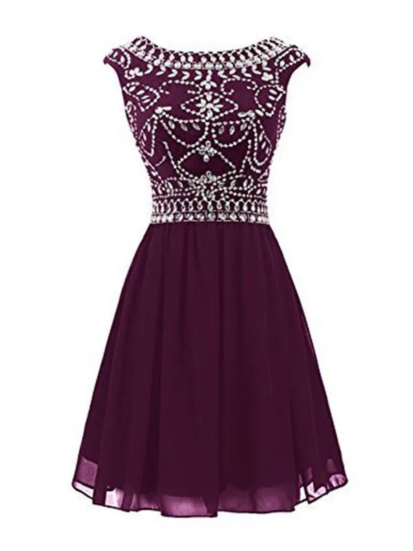 Custom Made A Line Round Neck Purple Short Prom Dresses, Short Graduation Dresses, Homecoming Dresses