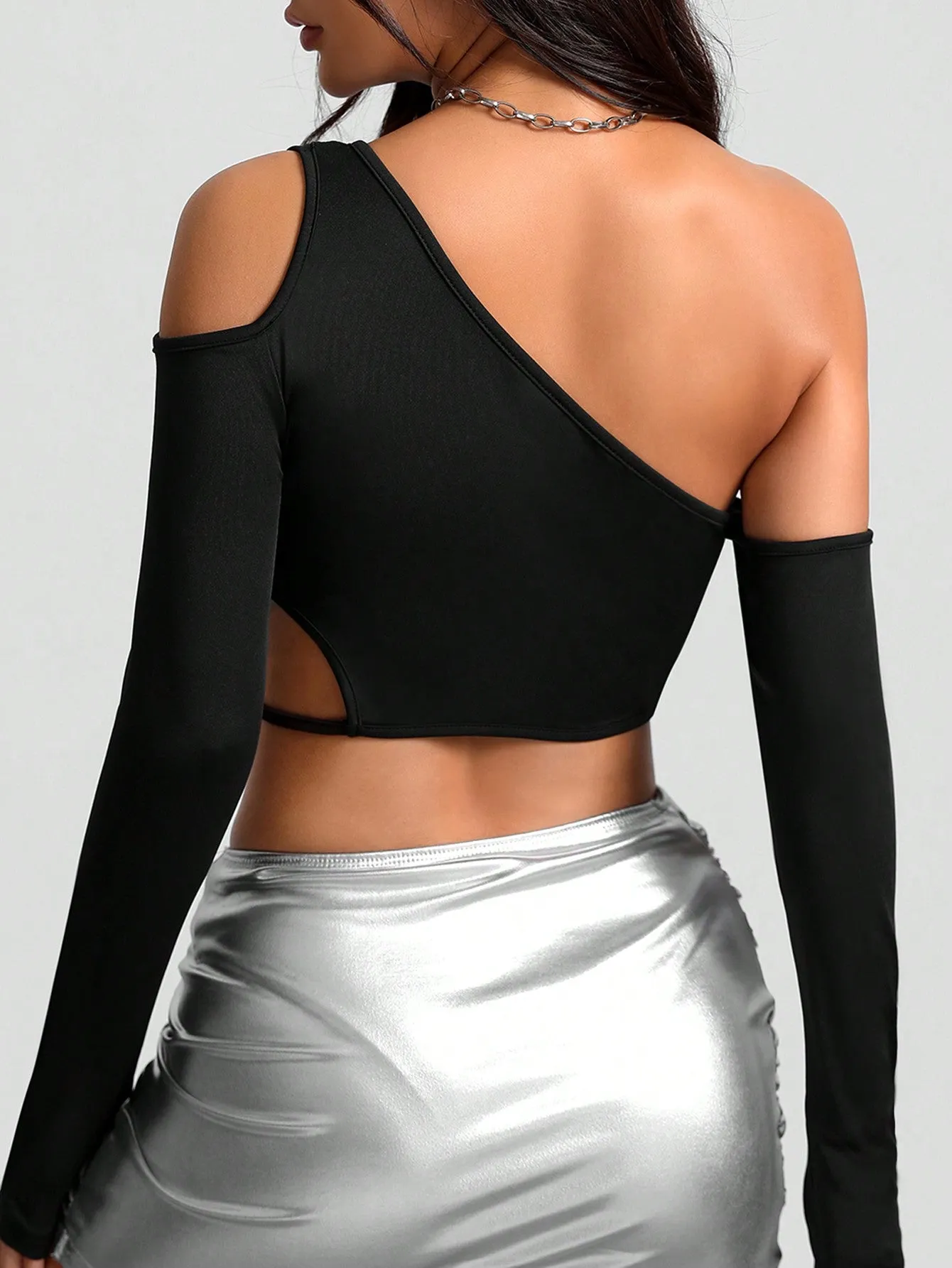 Cut Out Asymmetrical Neck Crop Top