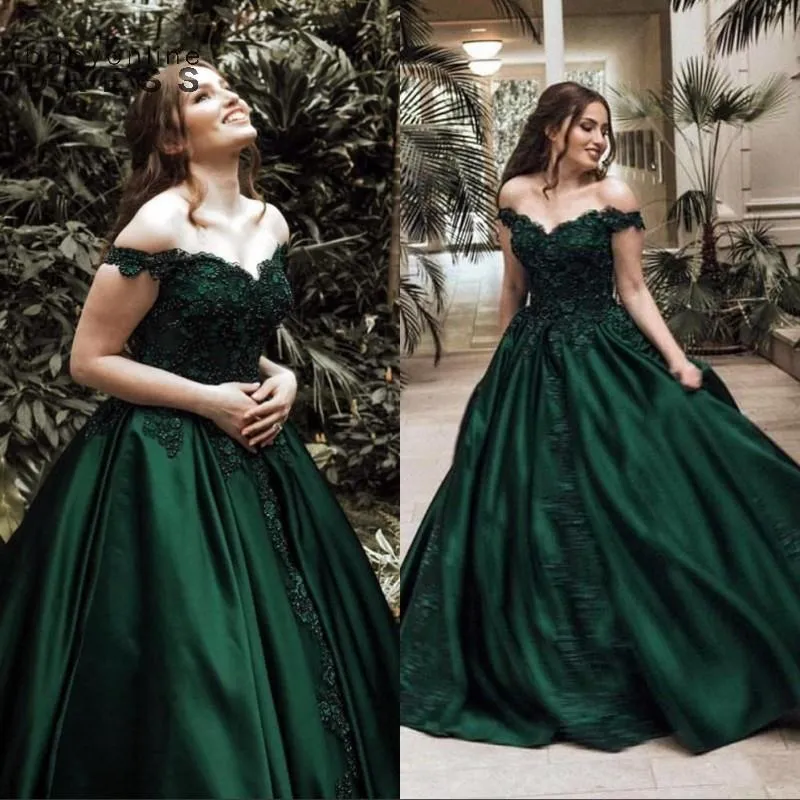 Dark Green Ball Gown Quinceanera Dresses Off Shoulder Beads Crystals Lace Up Sweet 16 Dresses Prom Dresses vestidos de quinceanera SA1345