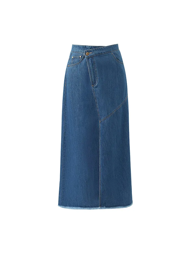 Denim Asymmetrical Slit Women Skirt