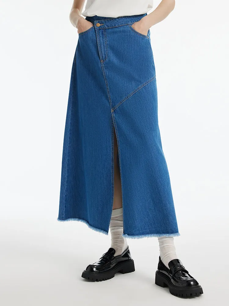 Denim Asymmetrical Slit Women Skirt