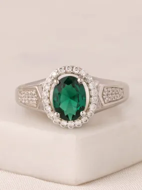 Emerald Hues Halo Ring For Women