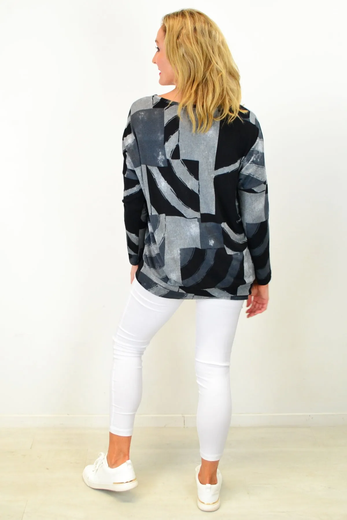 Grey Abstract Drop Shoulder Tunic Top