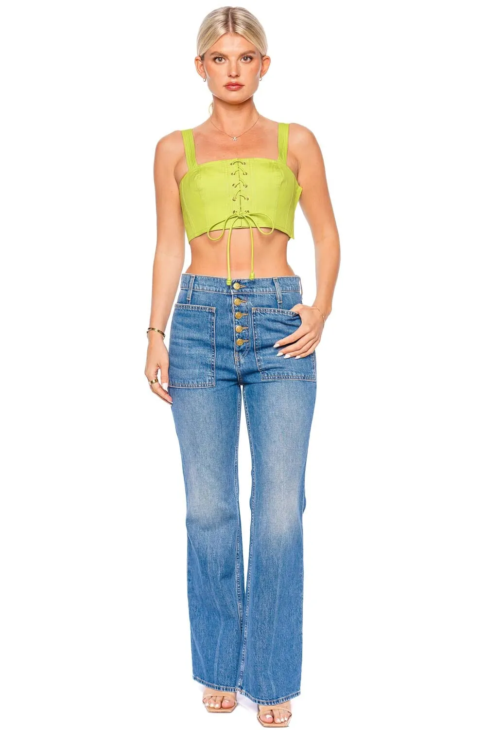 Isla Lichen Lace Up Crop Top