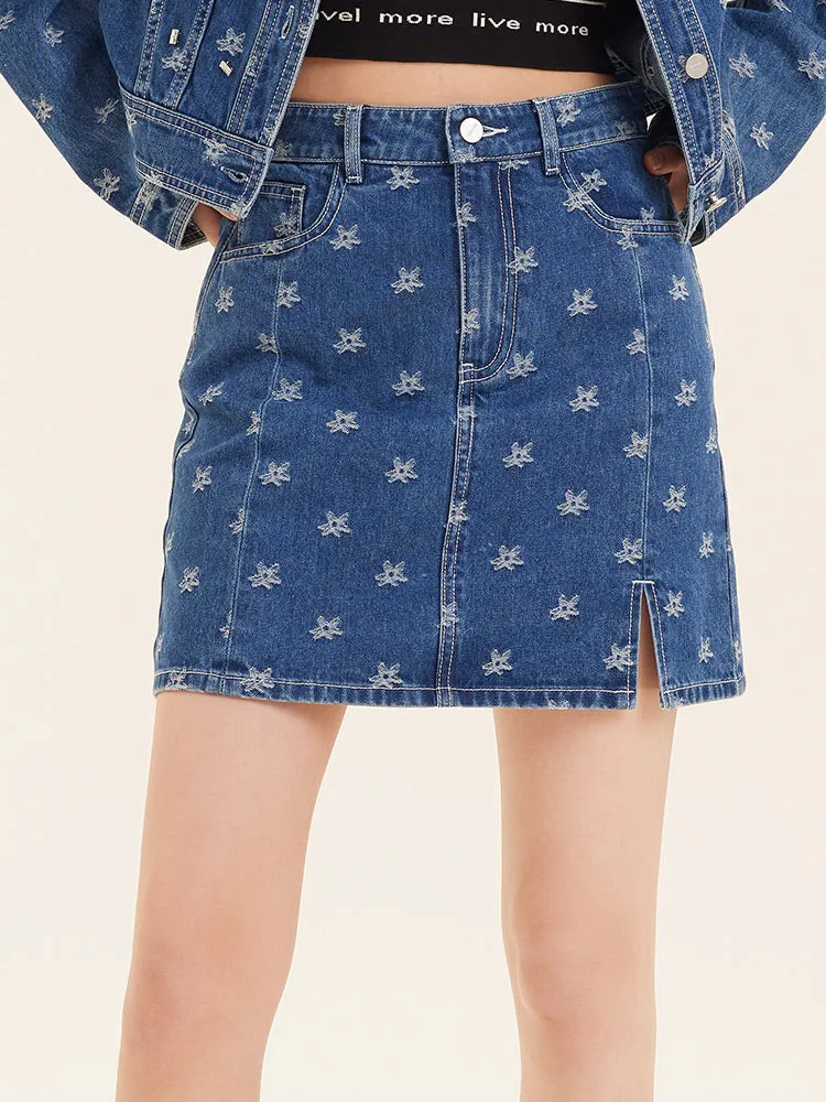 Jacquard Denim Half Women Skirt