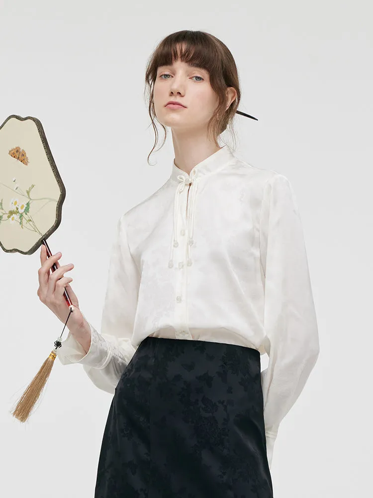 Jacquard Mandarin Collared Women Shirt