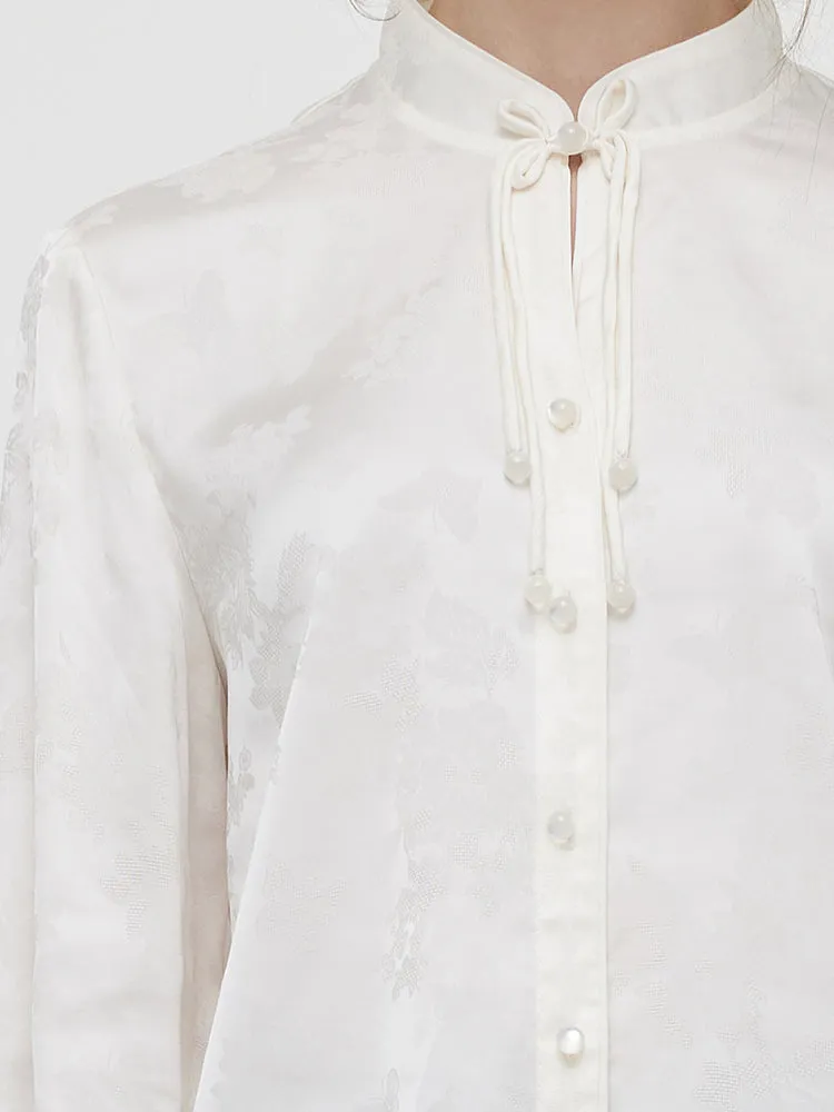 Jacquard Mandarin Collared Women Shirt