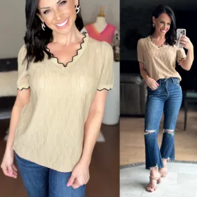 Khaki/Black Knit Loose Fit Drop Shoulder Top