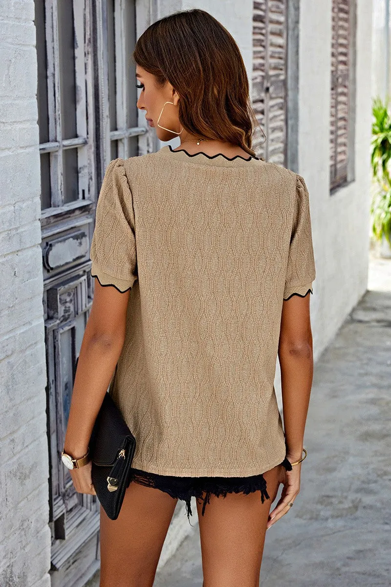 Khaki/Black Knit Loose Fit Drop Shoulder Top